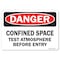 Signmission OSHA Decal, Confined Space Test Atmosphere Before Entry, 10in X 7in Decal, 7" H, 10" W, Landscape OS-DS-D-710-L-19307 - alternate 1